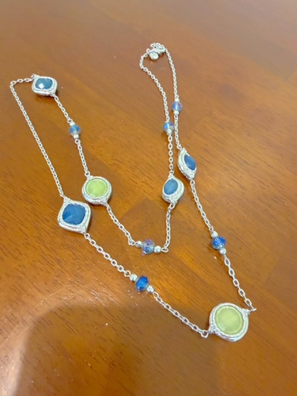 Loft Silver Tone Blue Yellow Statement Necklace